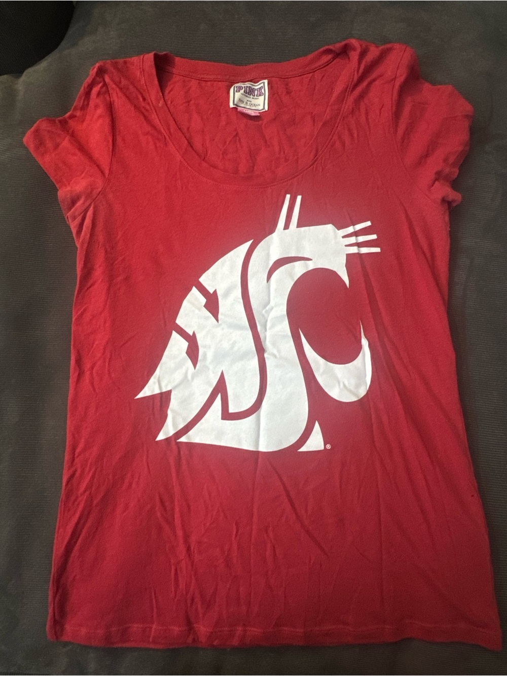 PINK Victoria's Secret Red Scoop Neck Collegiate Graphic Tee